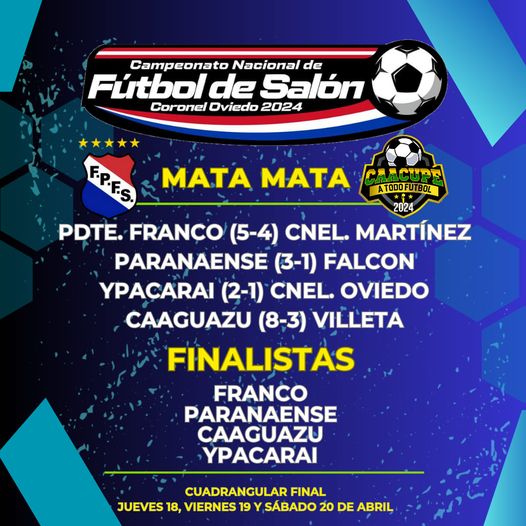 Ya están los 4  finalistas del Nacional de fútbol de salón que se disputa en el departamento de Caaguazú