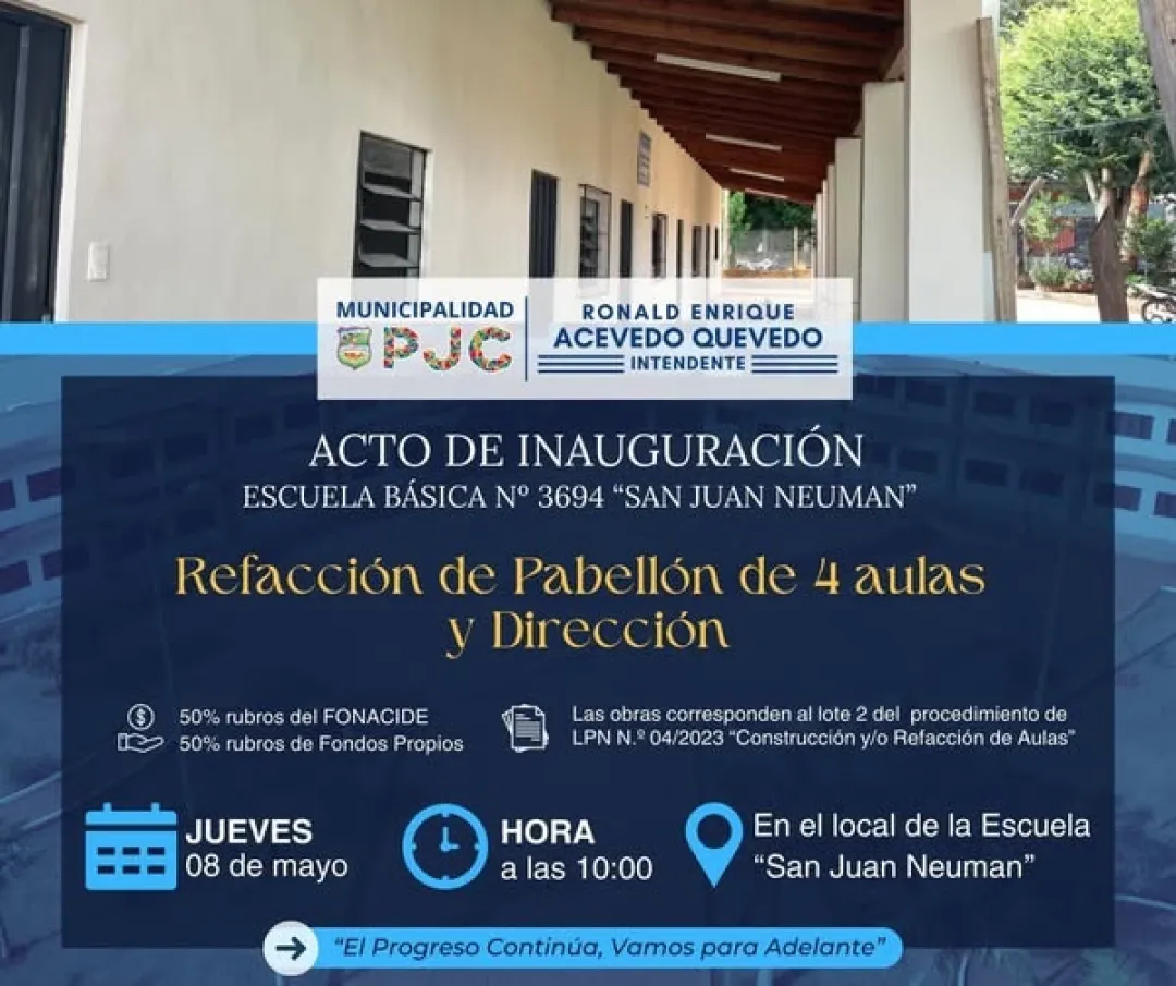 Municipalidad de Pedro Juan Caballero inaugura mañana refacción de pabellón en institución educativa