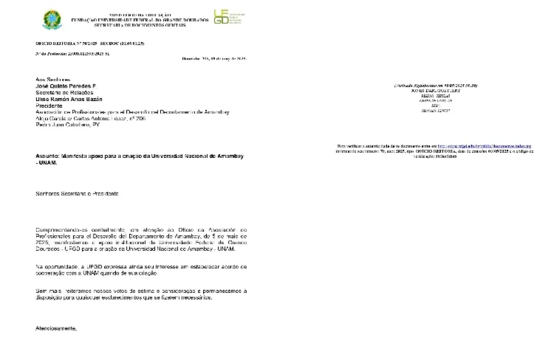 Apoyo de la UFGD a la Creación de la Universidad Nacional de Amambay