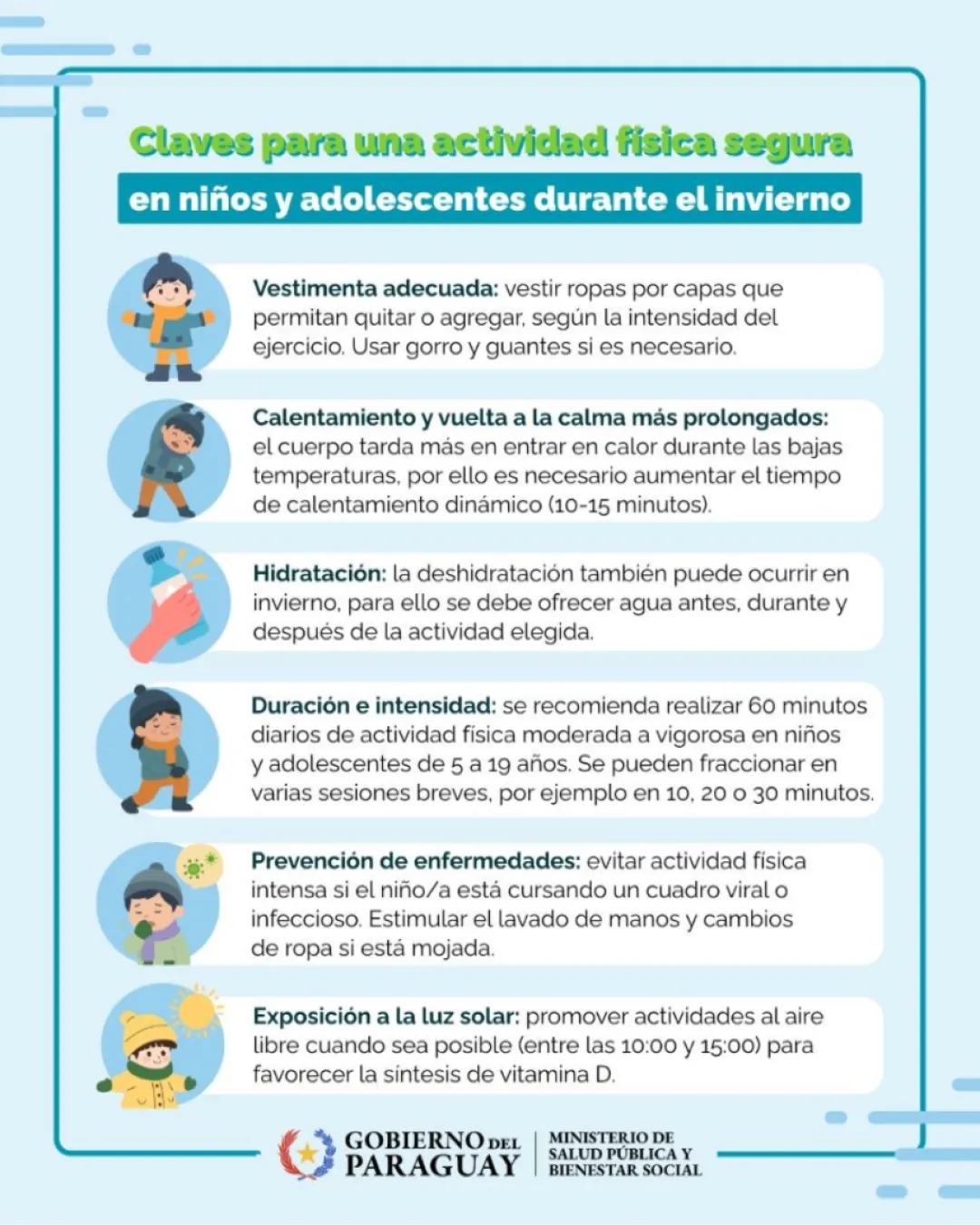 Actividad física segura para niños y adolescentes durante temporada de invierno