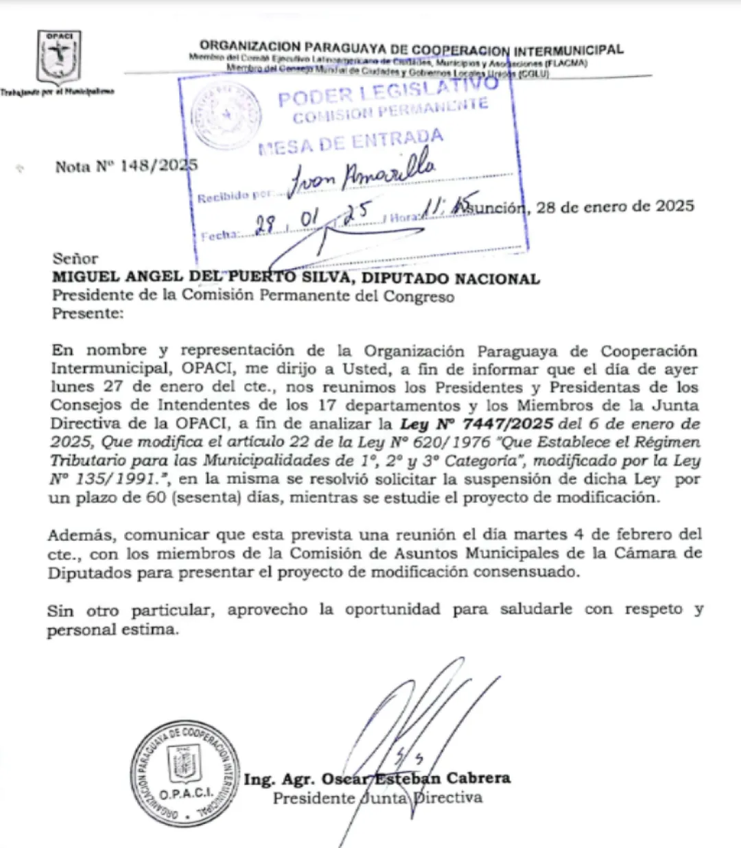 La OPACI comunicó al Congreso la decisión de intendentes sobre la ley de habilitación vehicular